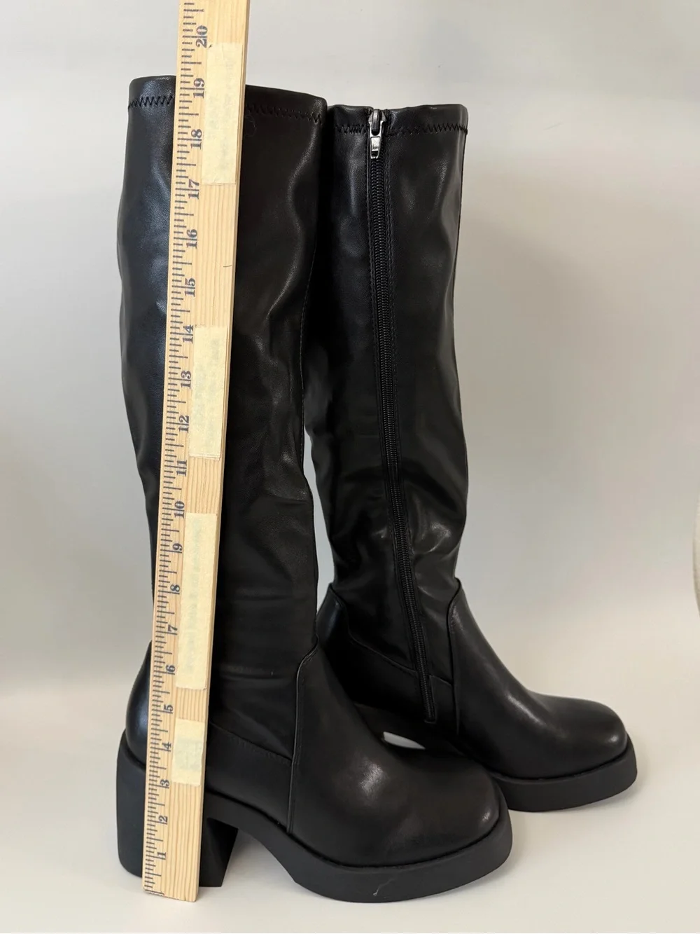 Madden NYC Black Knee High Boots Women Size 9 Block Heel Faux Leather